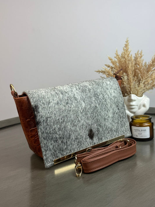 CROSSBODY VIANNEY TAPA PELO GRIS/PIEL TANG