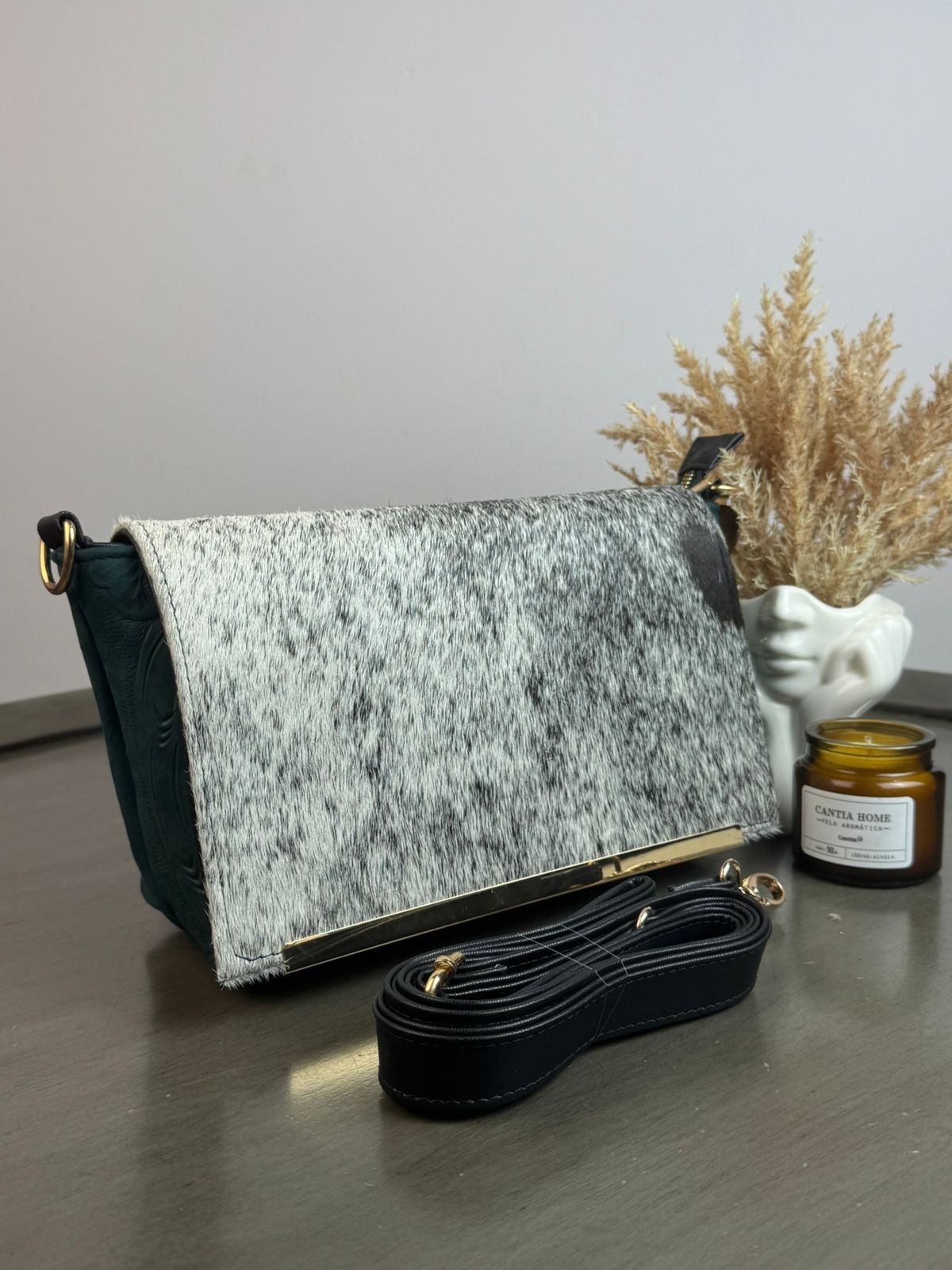 CROSSBODY VIANNEY TAPA PELO VARIABLE/PIEL INDIGO