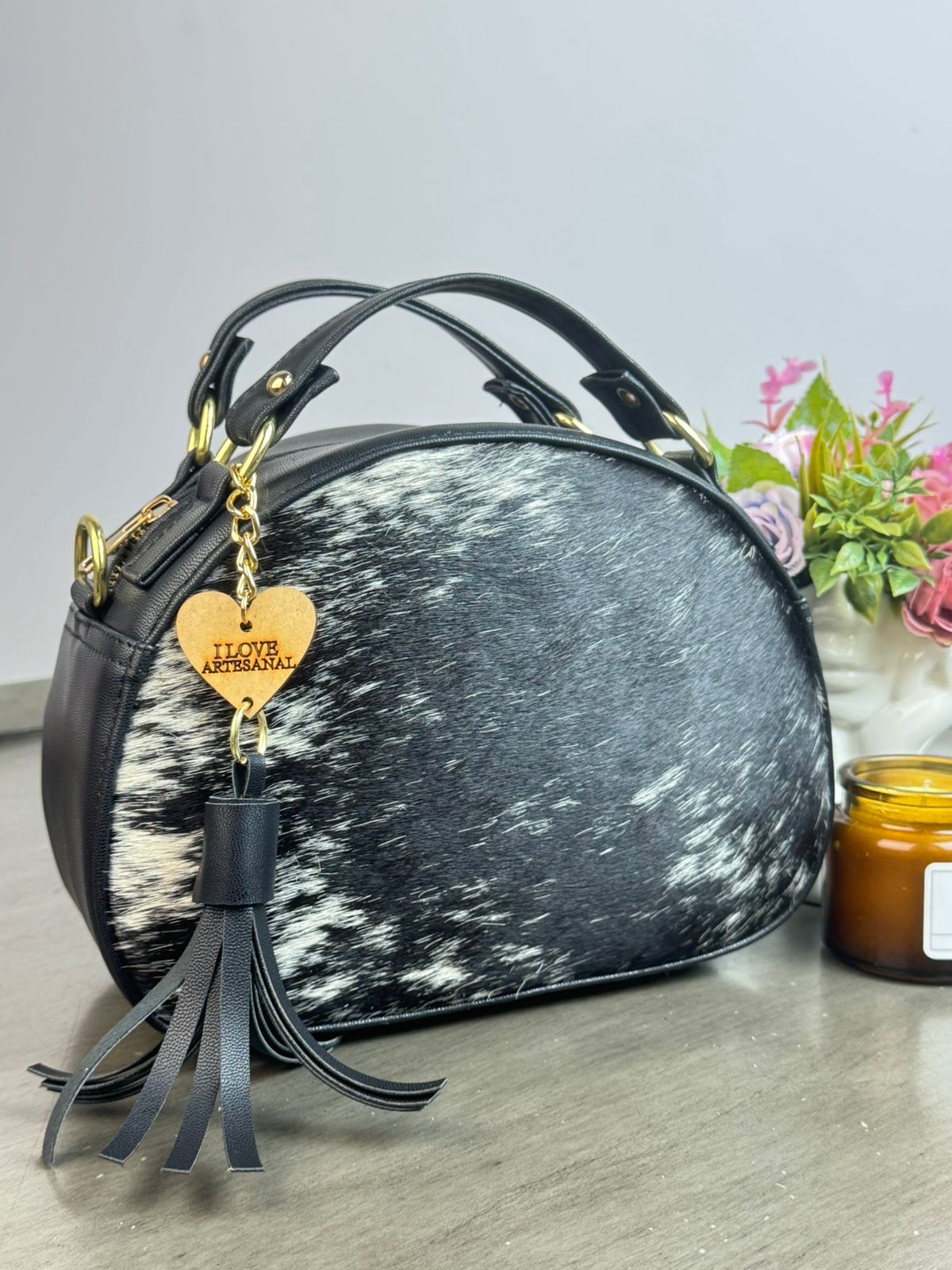 BOLSO MEDIO CIRCULO NEGRO PELO VARIABLE