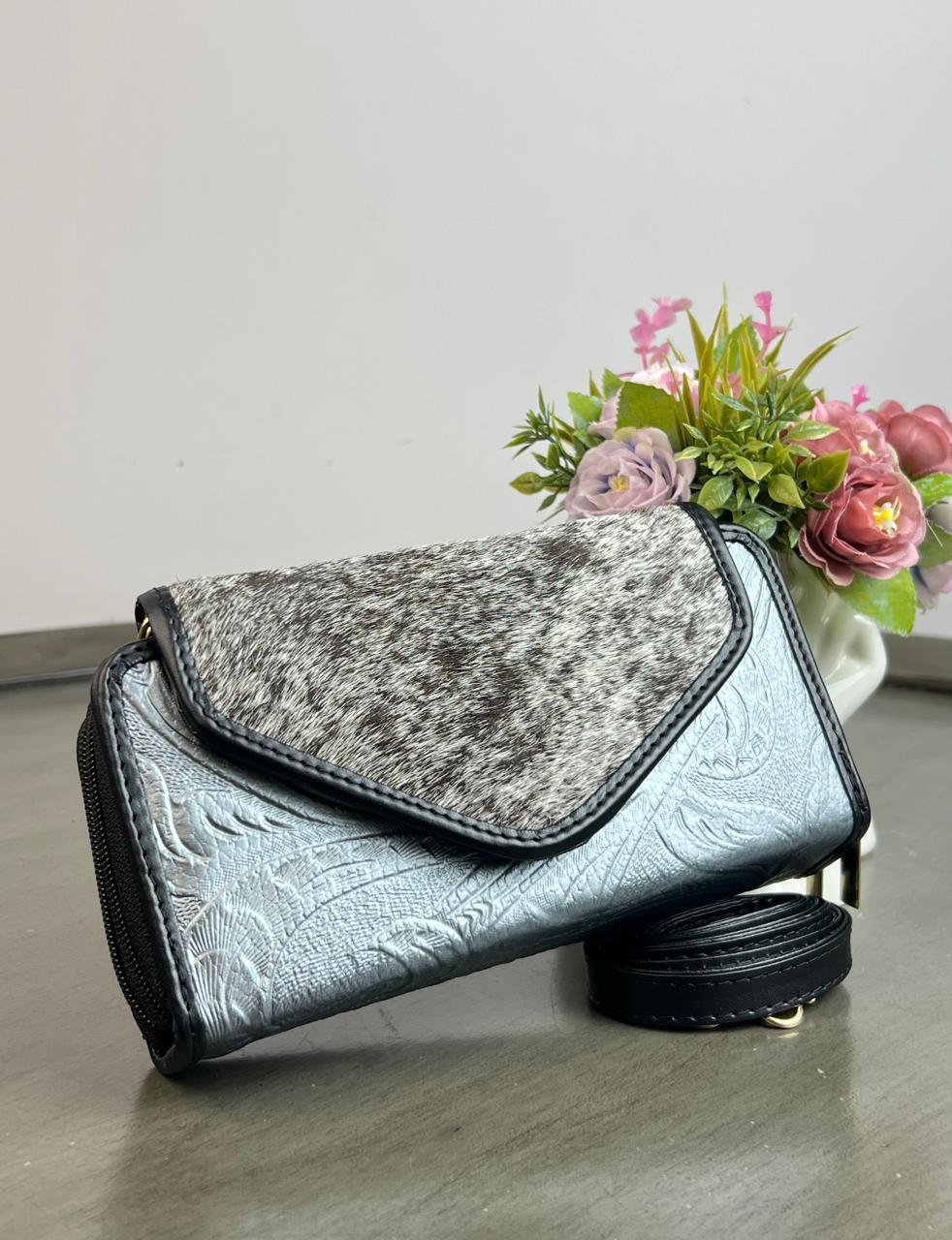 CARTERA PIEL TAPA PELO VARIABLE PIEL PLATA