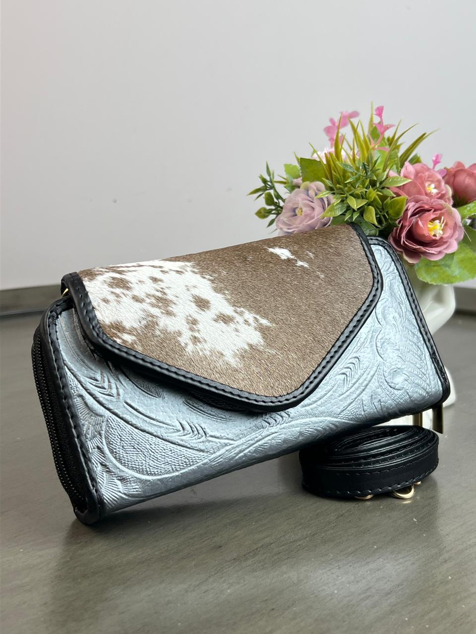 CARTERA PIEL TAPA PELO VARIABLE PIEL PLATA