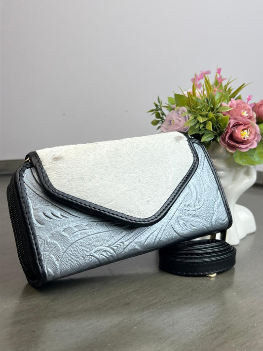 CARTERA PIEL TAPA PELO VARIABLE PIEL PLATA