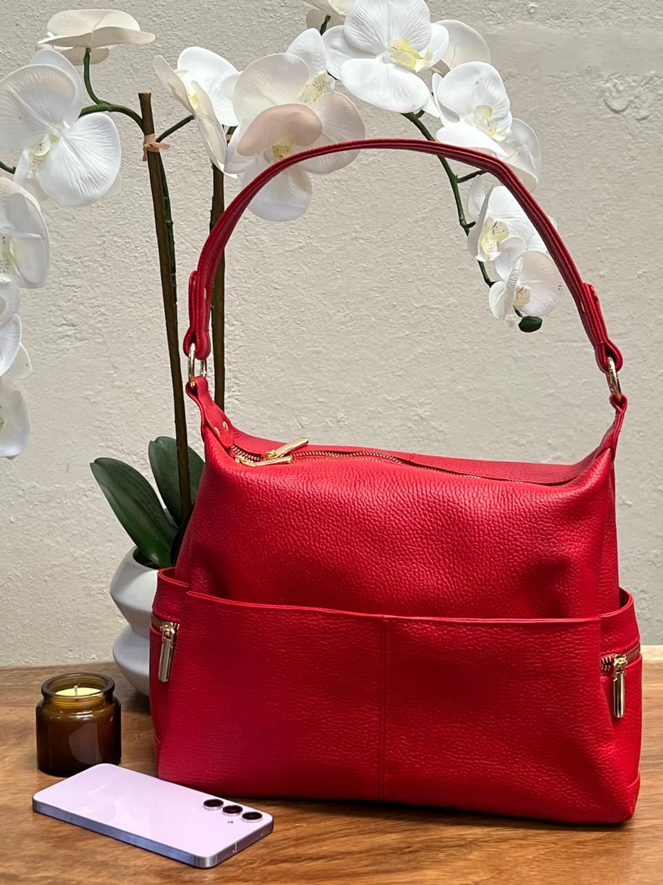 BOLSO 100% PIEL SUECIA ROJO