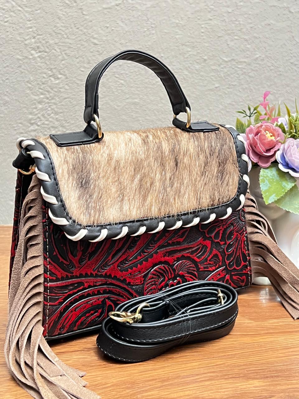 CROSSBODY FABIOLA PELO Y BARBAS VARIABLE PIEL ROJO