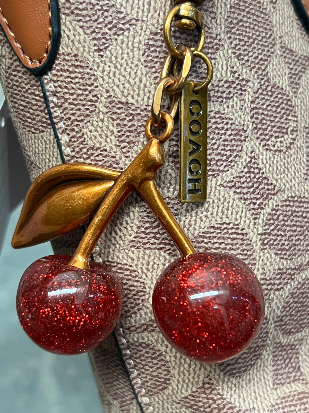 COACH MEDIANA CON LLAVERO DE CEREZA KHAKI CEREZAS