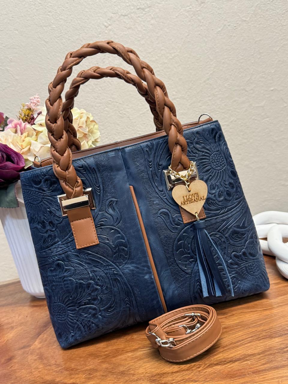 BOLSA ELIZABETH PIEL GRASO AZUL MARINO BRILLANTE