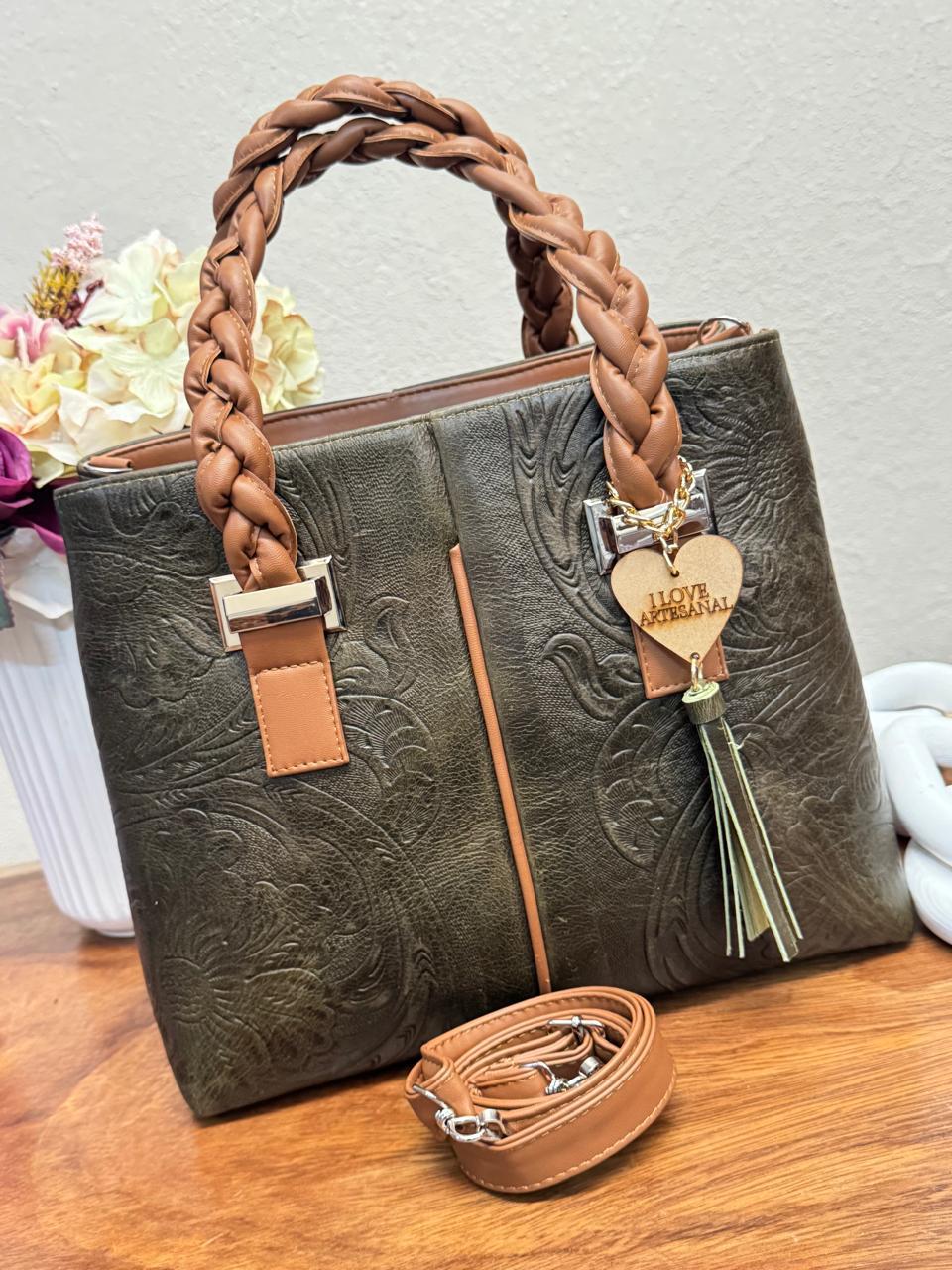BOLSA ELIZABETH PIEL GRASO VERDE MILITAR
