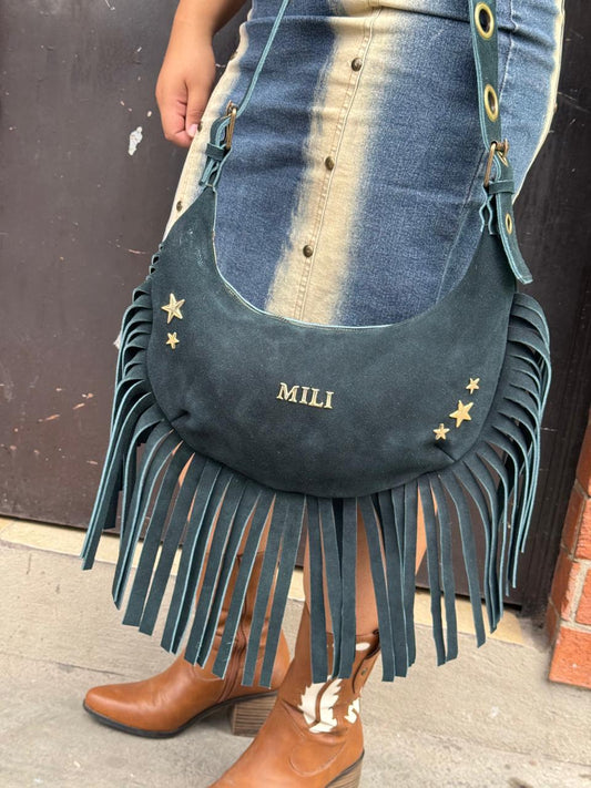 BOLSO BOHO CHIC BARBAS VERDE BOTELLA