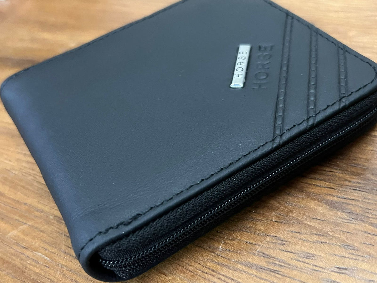 CARTERA HORSE CIERRE PIEL NEGRO LISO HERRAJES VARIABLES