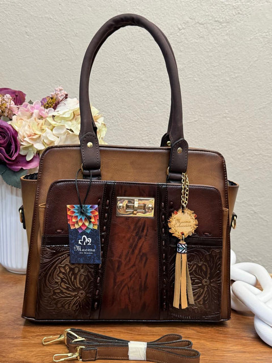 MAOMA GDE FANY FRANJA VERTICAL GRABADO MARRON/CAMEL