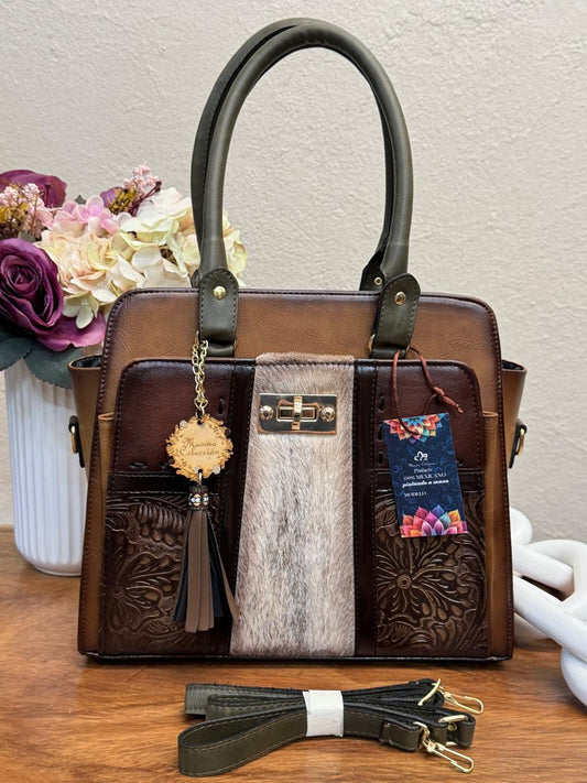MAOMA GDE FANY FRANJA VERTICAL PELO Y GRABADO MARRON/CAMEL