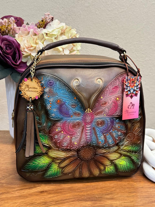 MAOMA GDE ANDREA MARIPOSA MARRON/ROSA Y VERDE