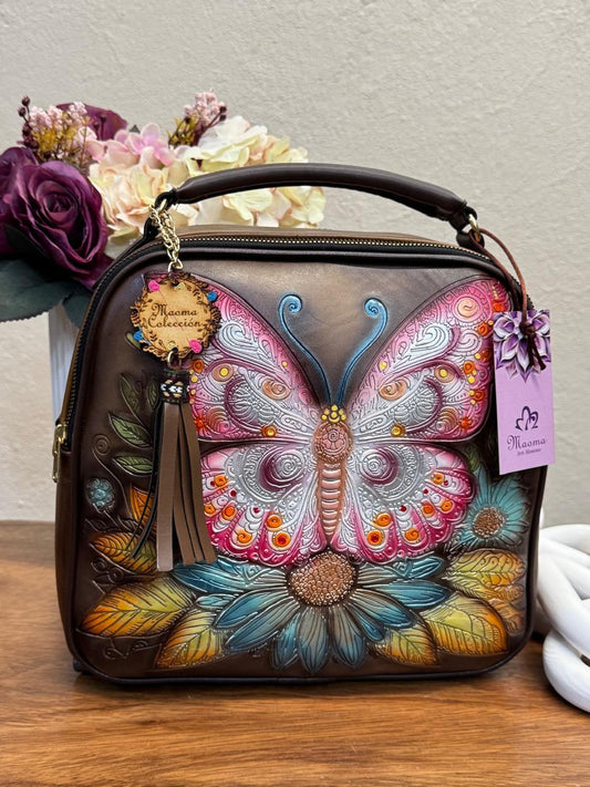 MAOMA GDE ANDREA MARIPOSA MARRON/ROSA Y AZUL