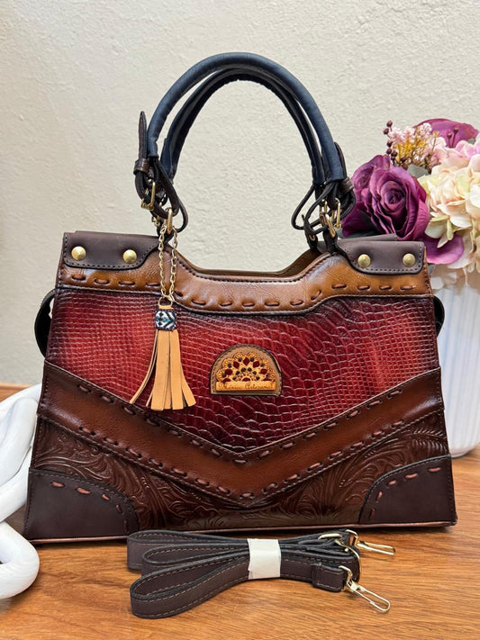 MAOMA GDE SOFI FRANJA HORIZONTAL VIBORA ROJO/GRABADO MARRON
