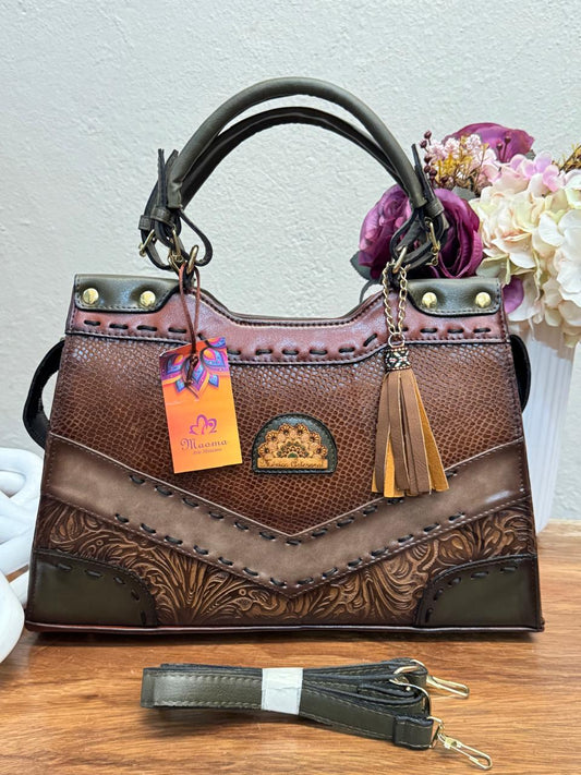 MAOMA GDE SOFI FRANJA HORIZONTAL PITON CAMEL/GRABADO