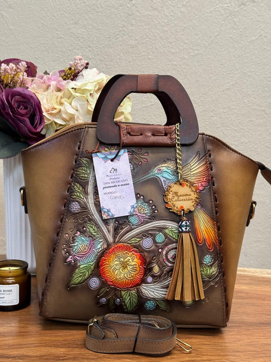 MAOMA GDE CAMILA CAMEL COLIBRI AZUL/AMARILLO Y NARANJA