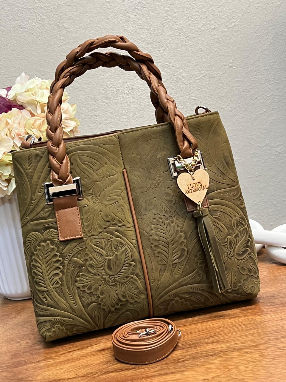 BOLSA ELIZABETH PIEL GRASO VERDE MILITAR