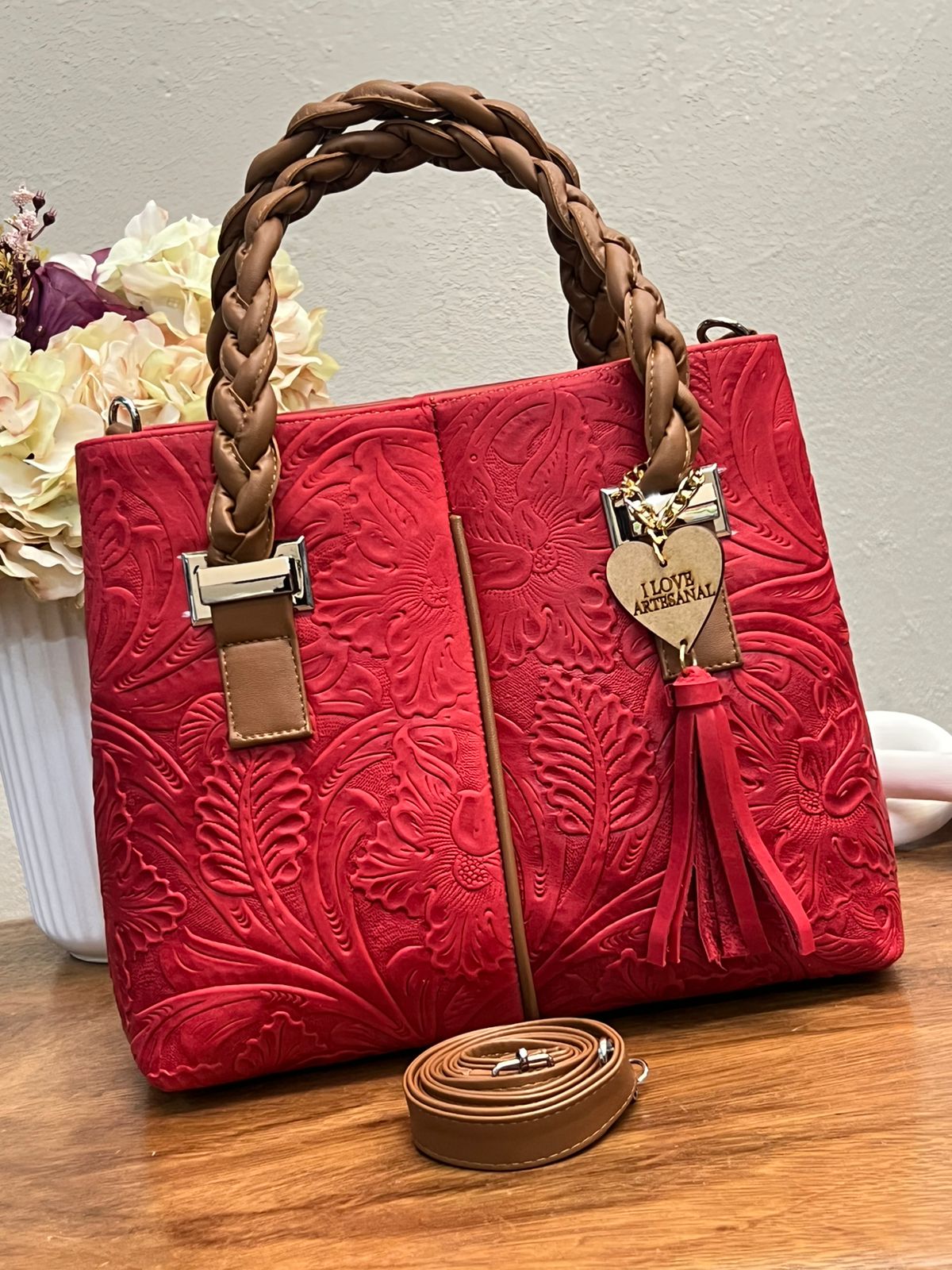 BOLSA ELIZABETH PIEL GRASO ROJO