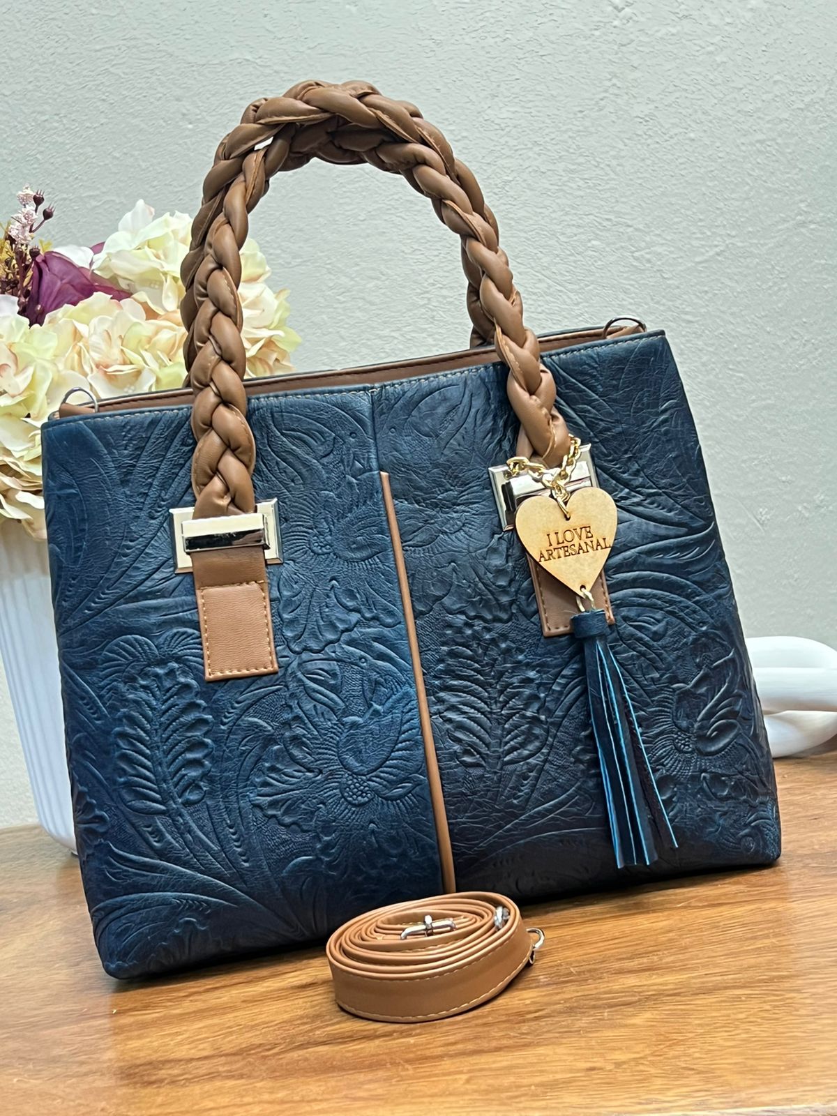 BOLSA ELIZABETH PIEL GRASO AZUL MARINO BRILLANTE