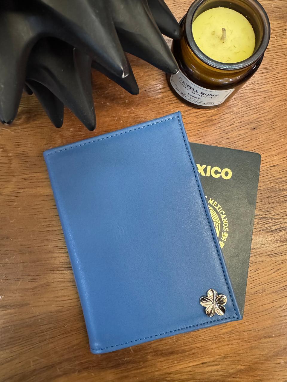 PORTAPASAPORTE IND. PIEL AZUL MEZCLILLA