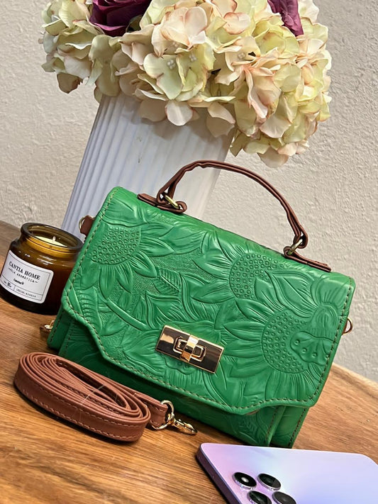 PORTACEL CINCELADO FRIDA GIRASOLES VERDE BANDERA MATE