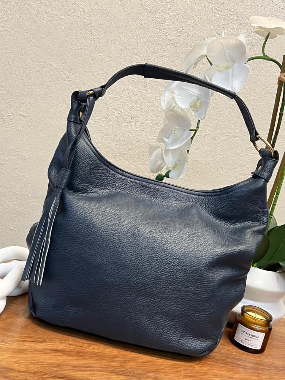 BOLSO 100% PIEL MONACO AZUL MARINO