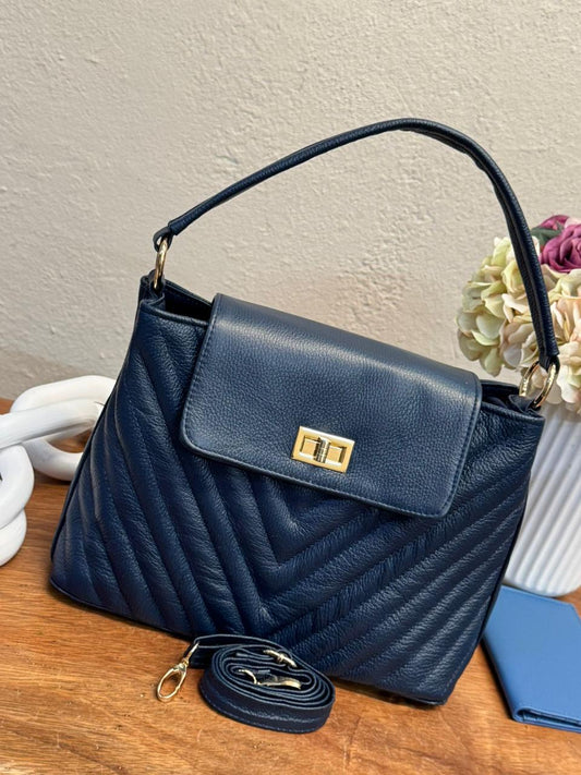 BOLSO 100% PIEL POLONIA AZUL MARINO