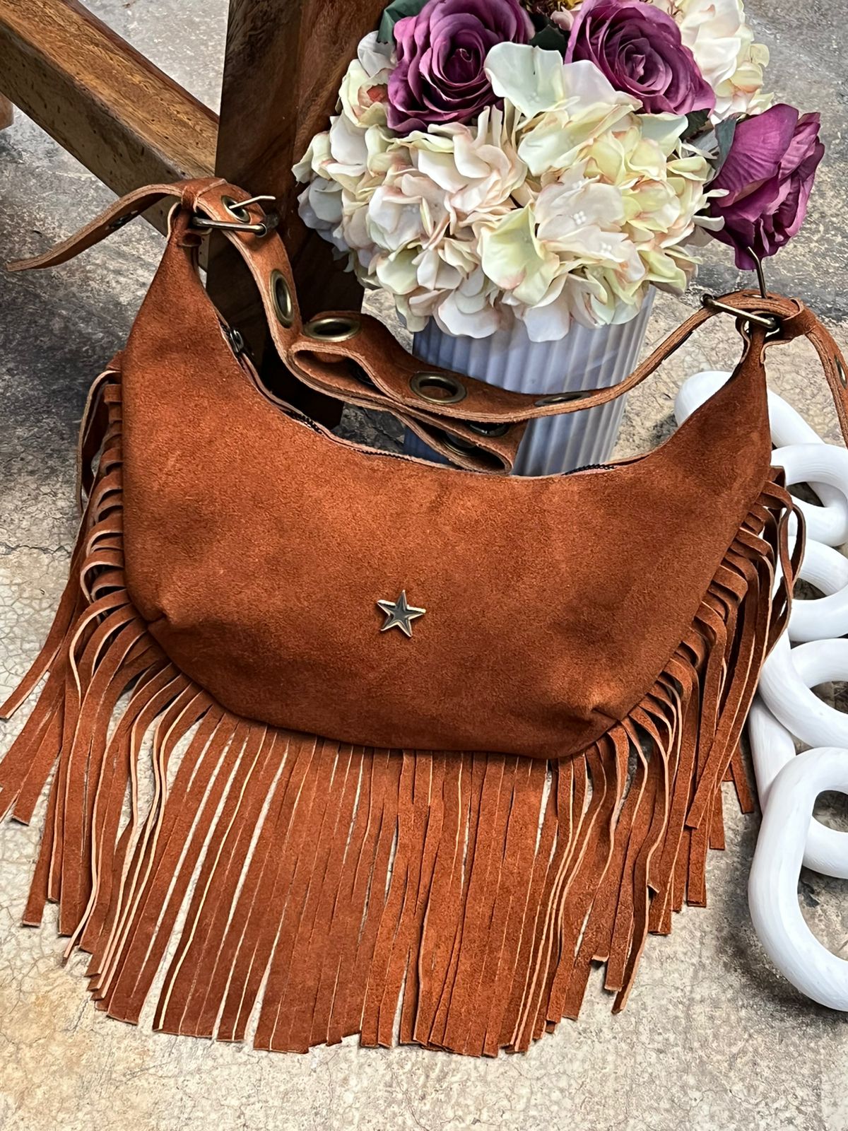 BOLSO BOHO CHIC BARBAS COÑAC