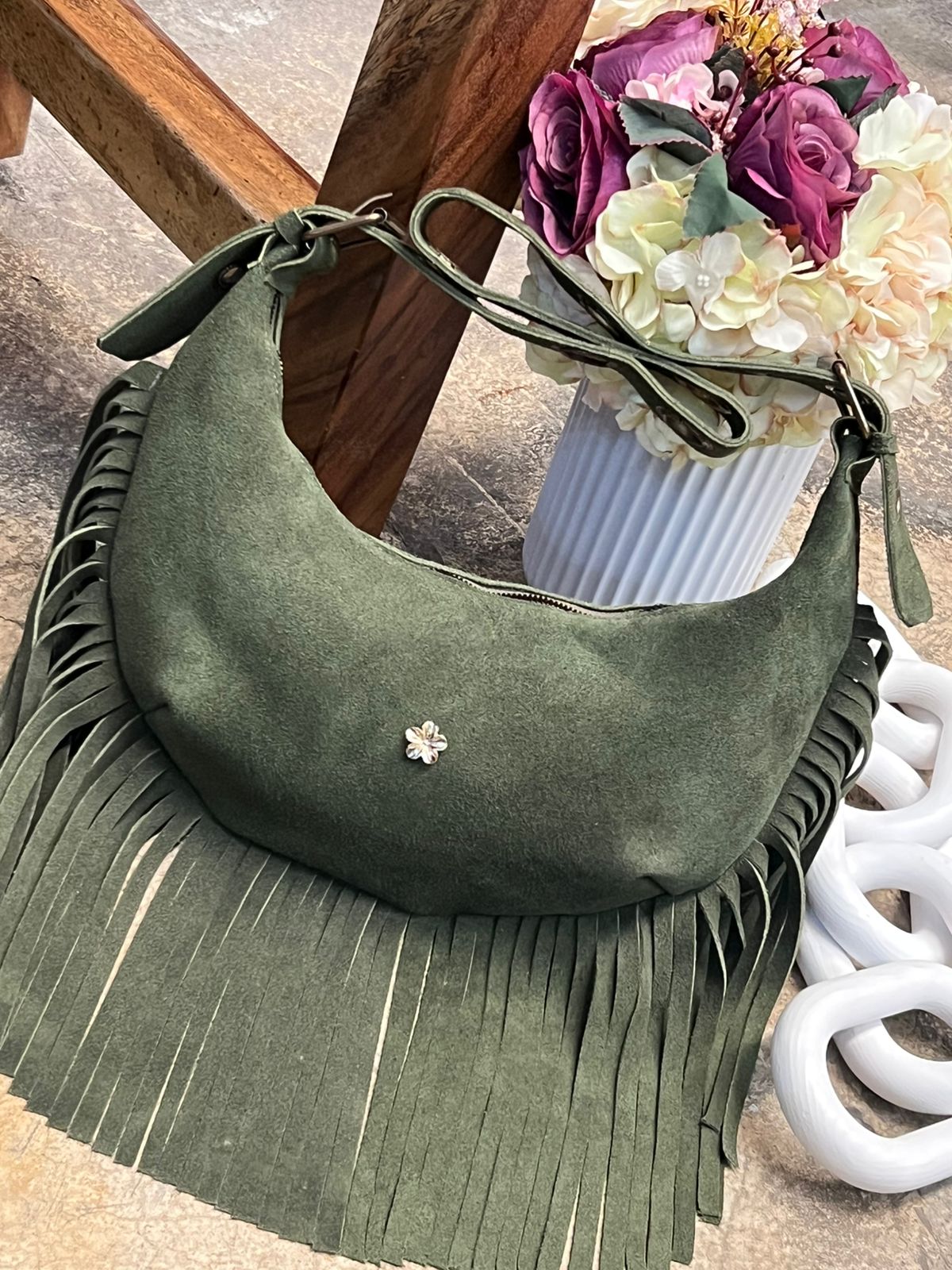 BOLSO BOHO CHIC BARBAS VERDE OLIVO
