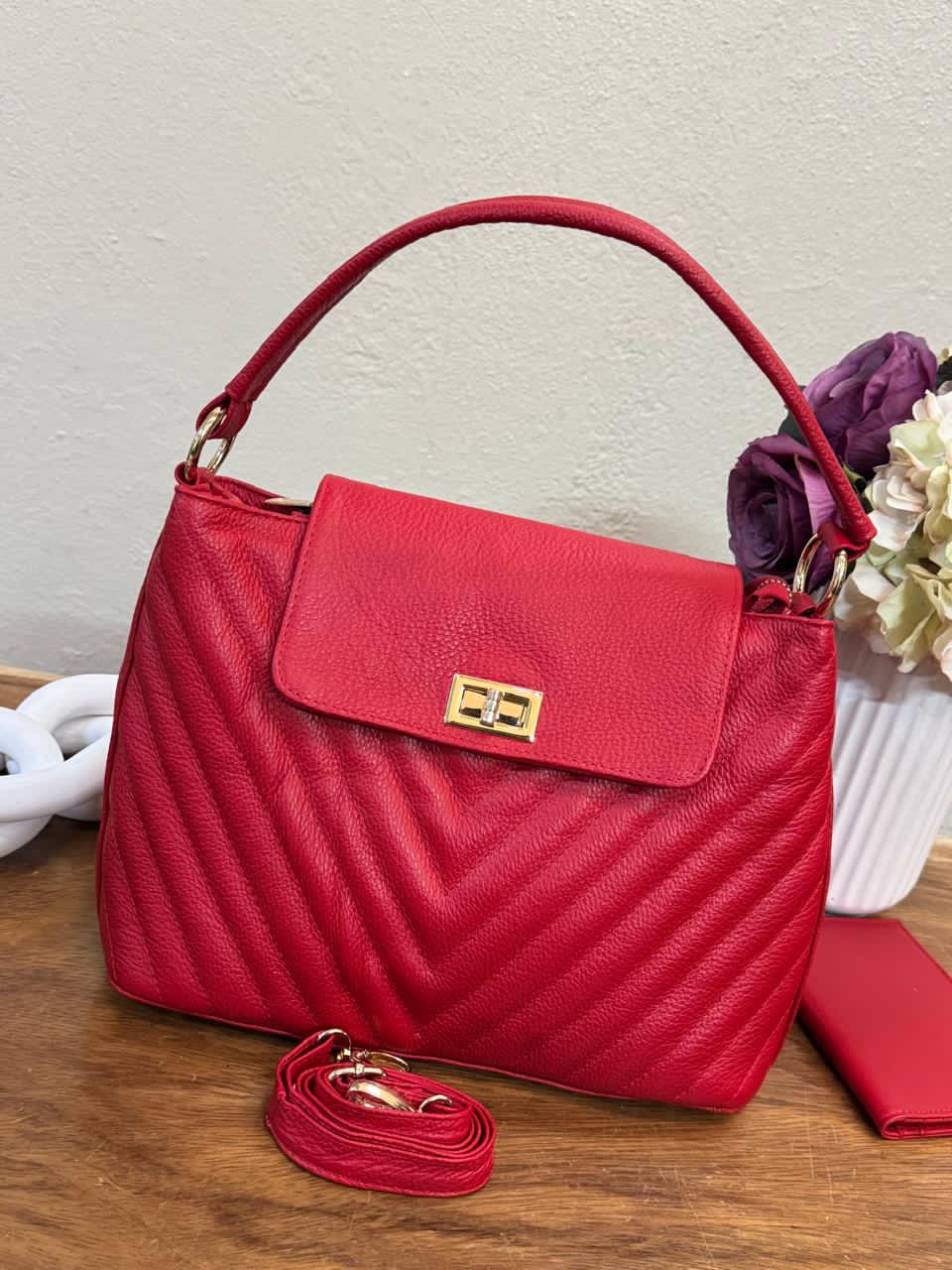 BOLSO 100% PIEL POLONIA ROJO