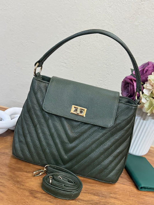 BOLSO 100% PIEL POLONIA VERDE BOTELLA