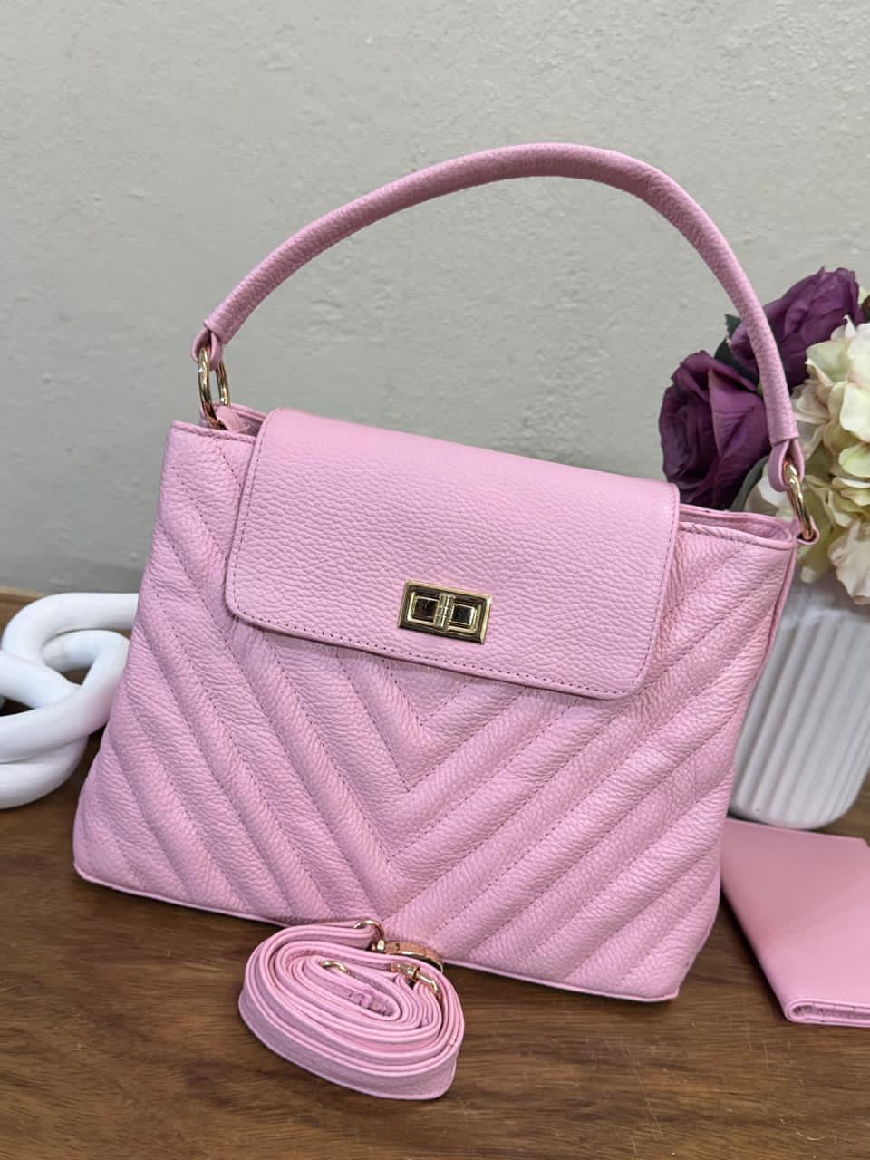 BOLSO 100% PIEL POLONIA ROSA