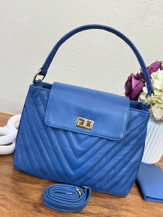 BOLSO 100% PIEL POLONIA AZUL MEZCLILLA
