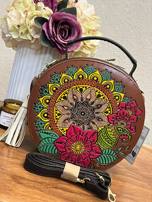 CIRCULAR ARTESANAL GRABADO MANDALA CAMEL/COLORES