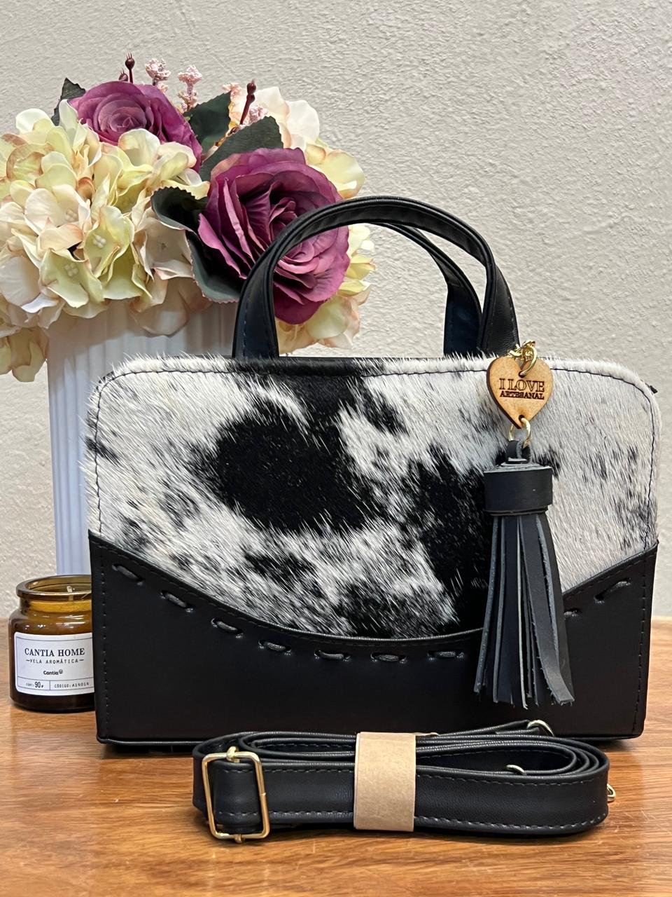 CROSSBODY ARTESANAL TANIA PELO VARIOS PIEL NEGRO