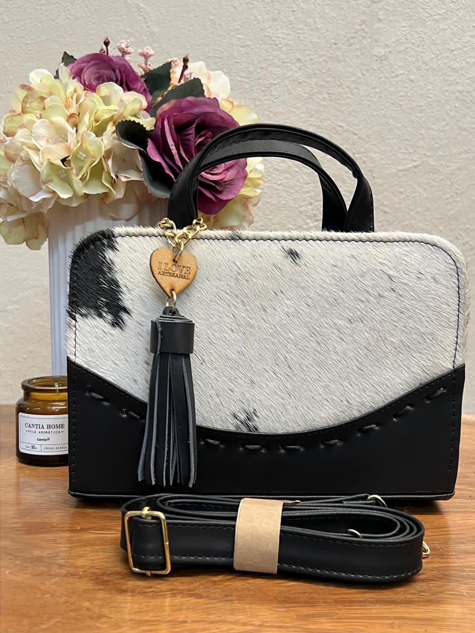 CROSSBODY ARTESANAL TANIA PELO VARIOS PIEL NEGRO