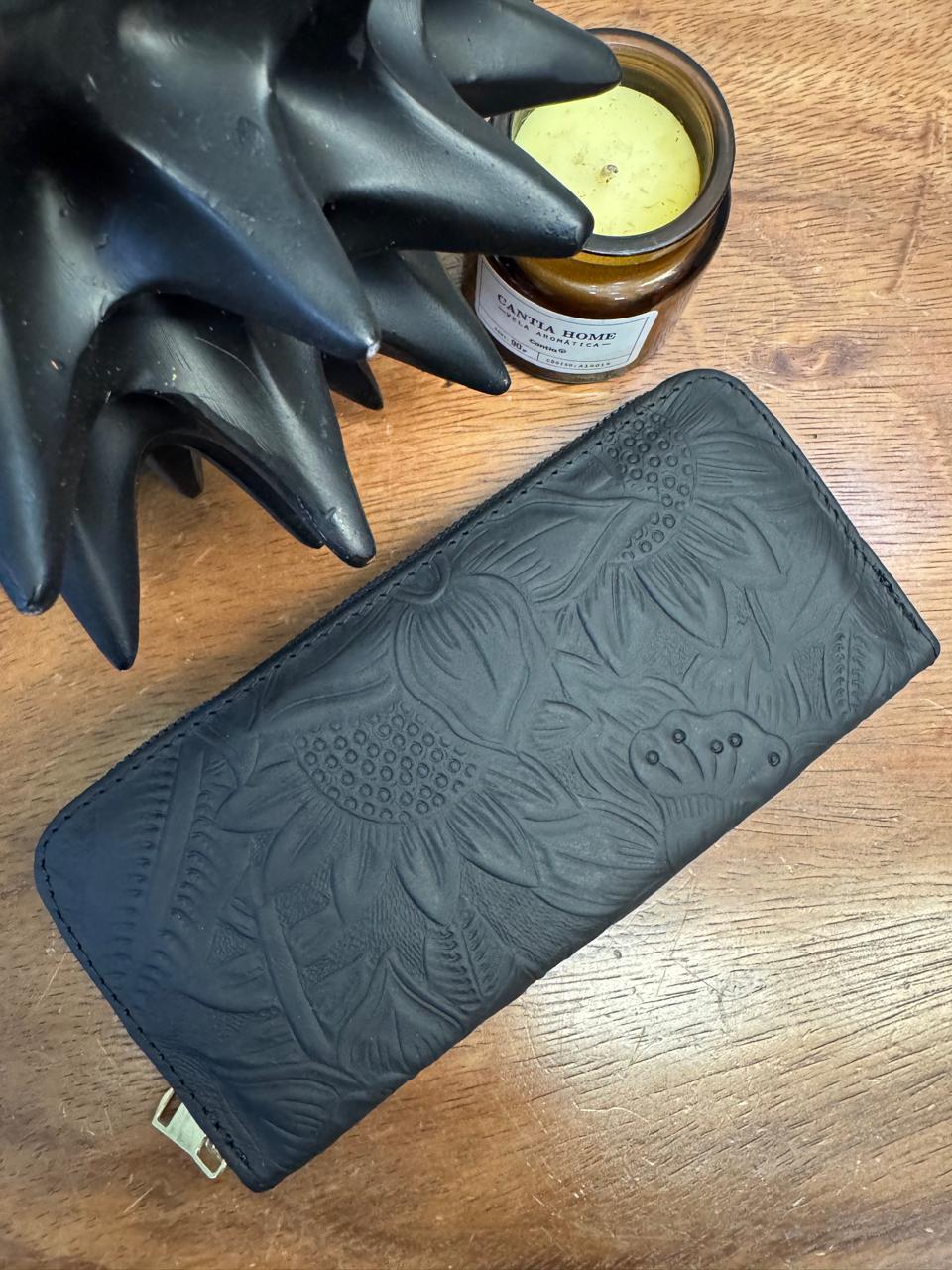 CARTERA 1 CIERRE GIRASOLES NEGRO