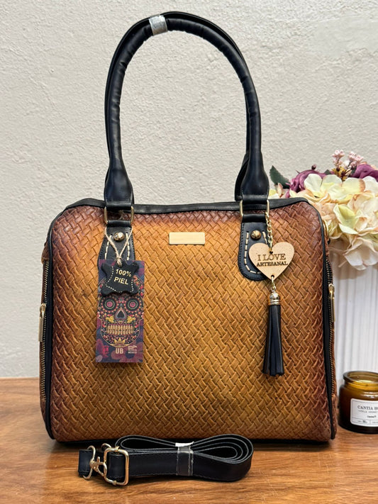 UB BOLSO IRENE CIERRES GRABADO MOSTAZA