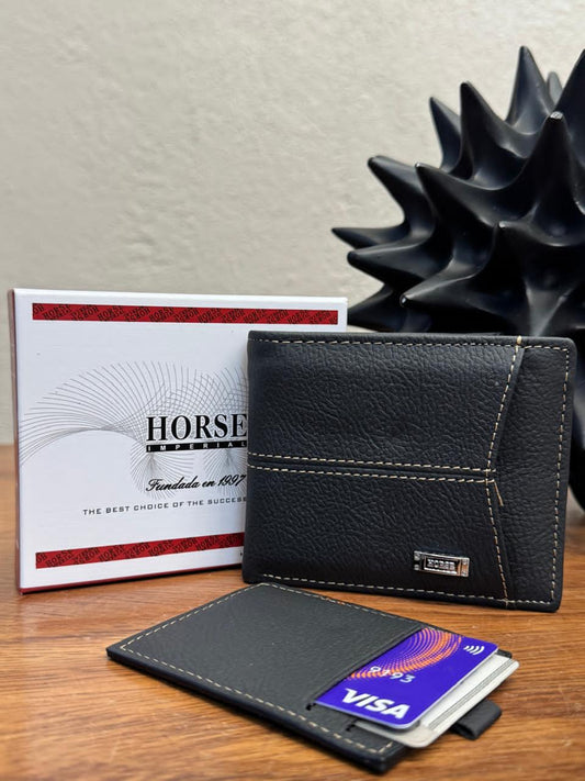 CARTERA HORSE PIEL COLOR NEGRO CON TARJETERO DESMONTABLE