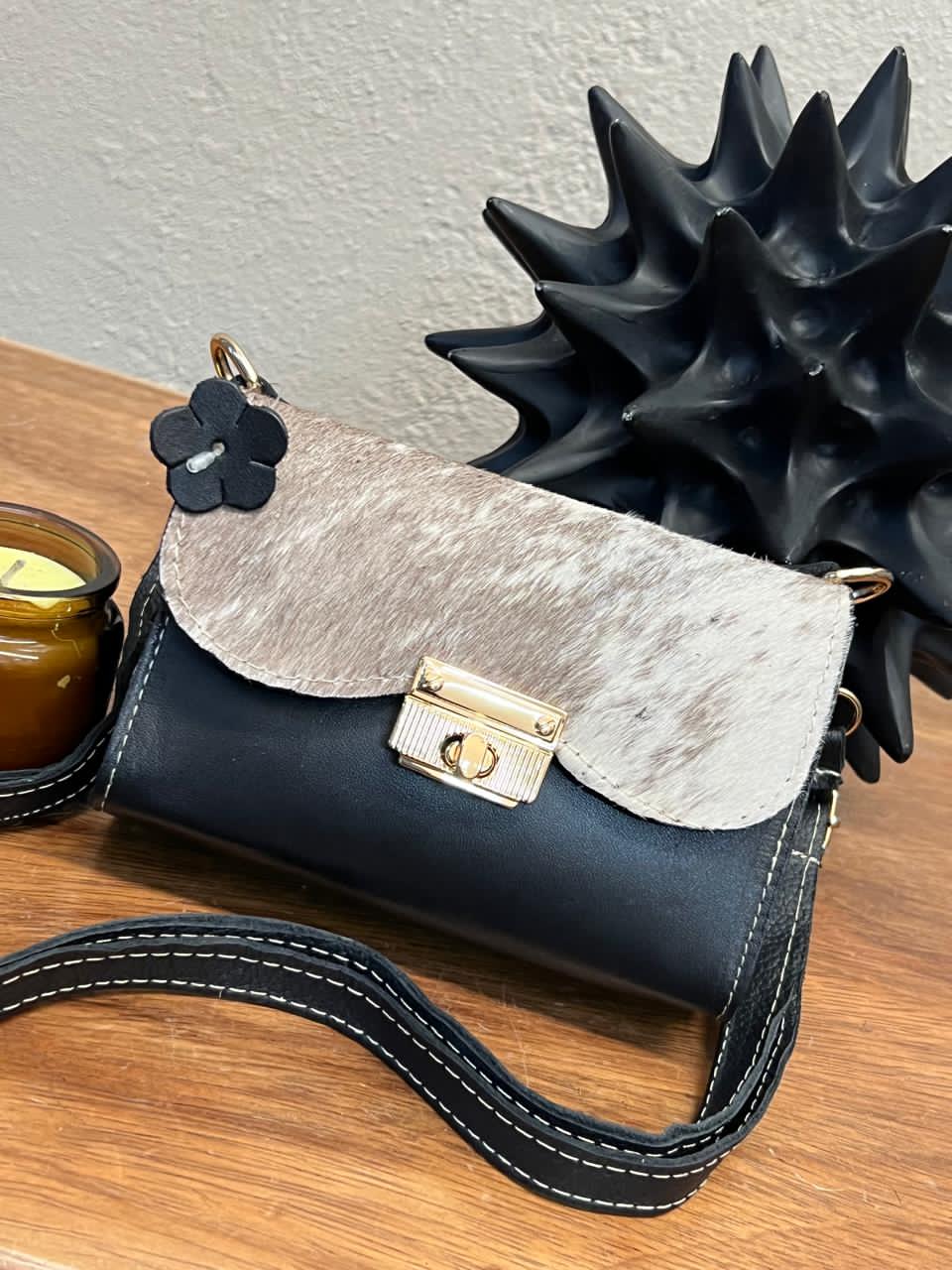 MINI BOLSO PELO VARIABLE PIEL NEGRO