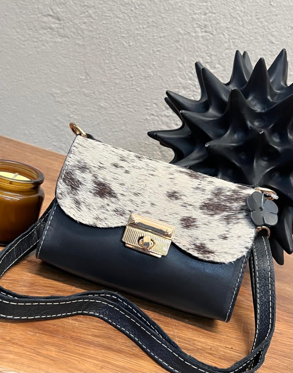 MINI BOLSO PELO VARIABLE PIEL NEGRO