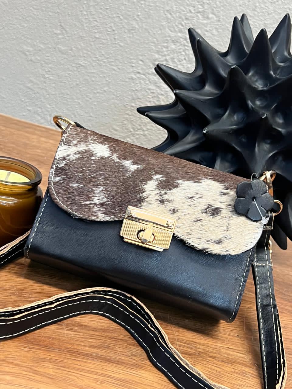 MINI BOLSO PELO VARIABLE PIEL NEGRO