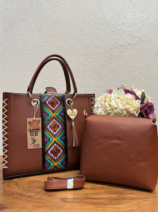 UB DUO ARTESANAL COMBO FRANJA ROMBOS MARRON/CAMEL