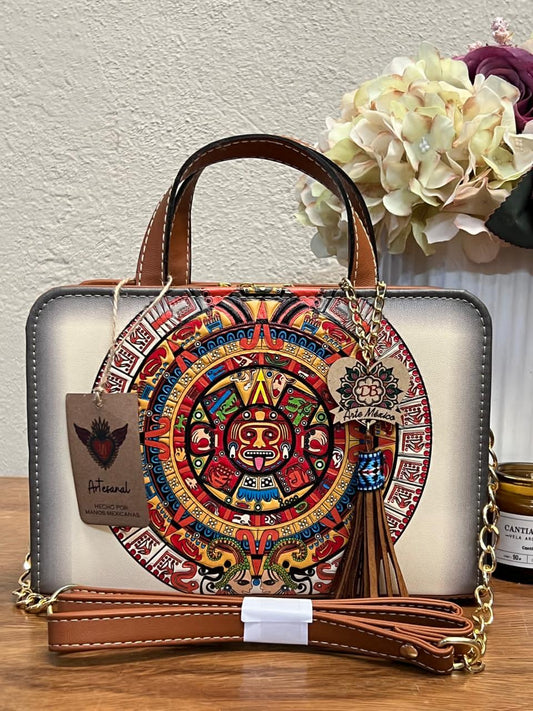 DB CROSSBODY CALENDARIO AZTECA HUESO/CAMEL