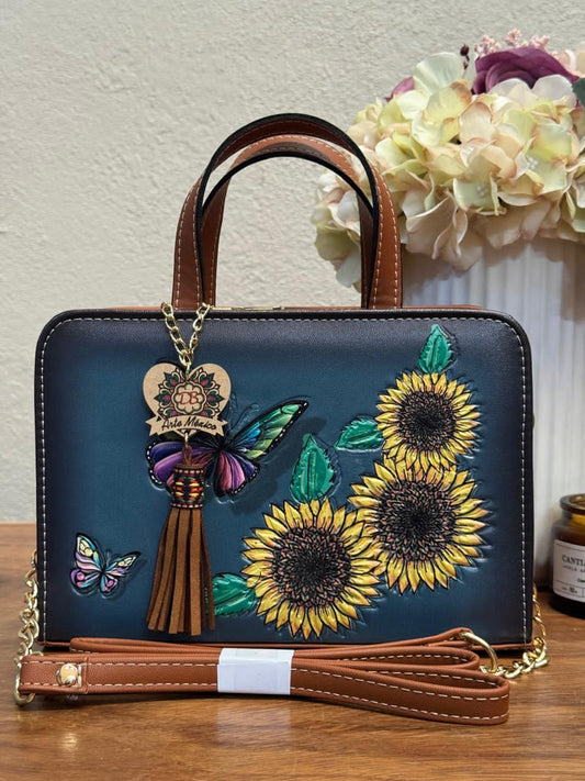 DB CROSSBODY MARIPOSA-GIRASOLES AZUL
