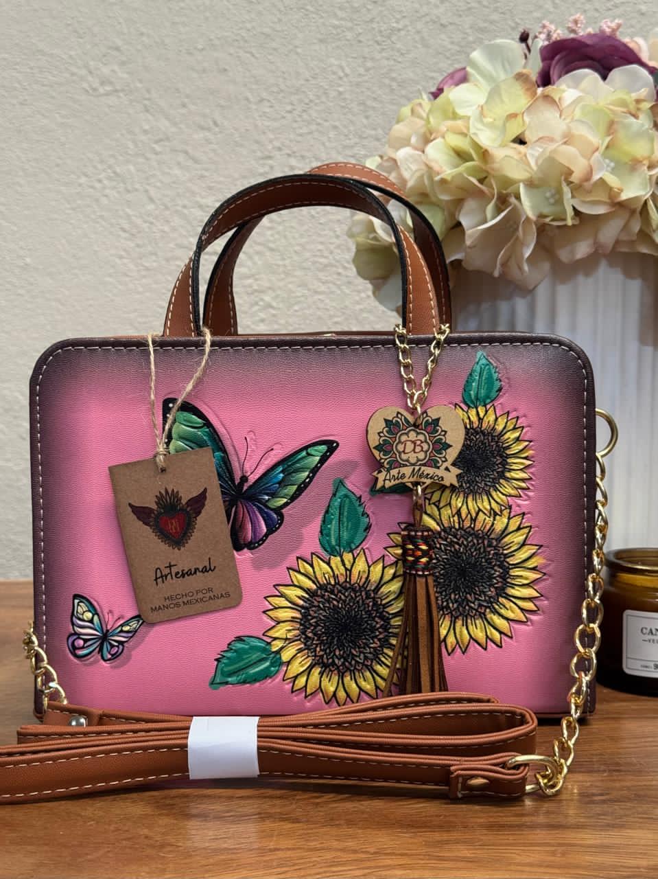 DB CROSSBODY MARIPOSA-GIRASOLES ROSA
