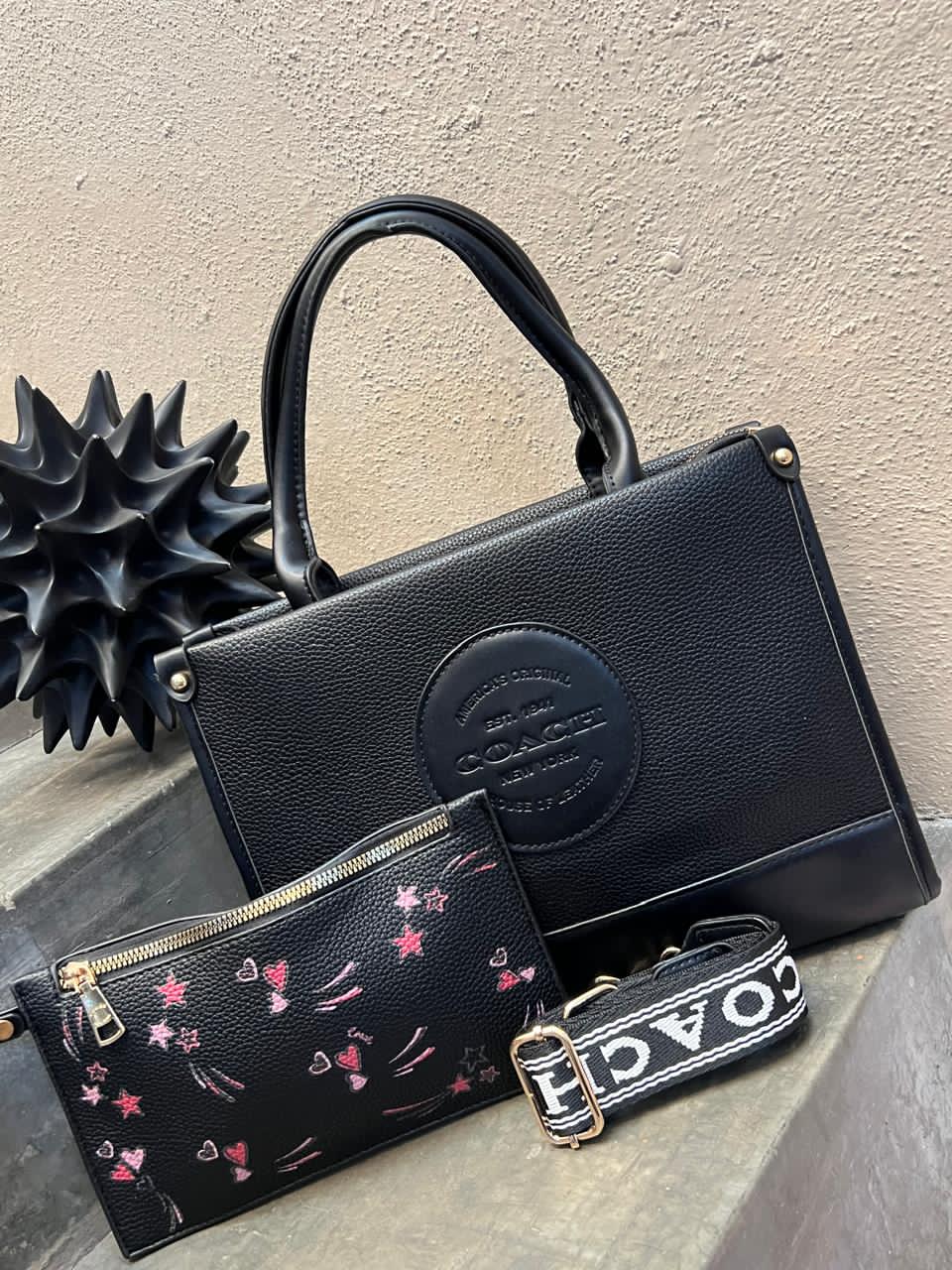 DUO TOTE MED COACH NEGRO LISO