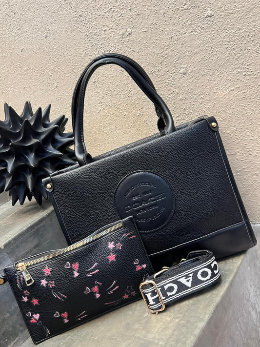 DUO TOTE MED COACH NEGRO LISO