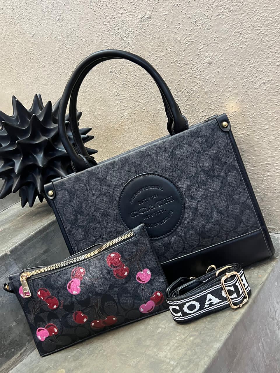 DUO TOTE MED COACH NEGRO ESTAMPADO