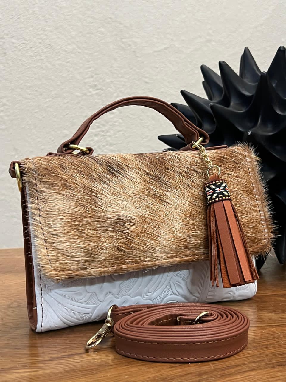 CROSSBODY DELIA 1 CHICA PELO VARIOS FLORES BLANCO